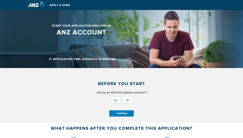 ANZ銀行申し込み画面 Webサイトキャプチャ